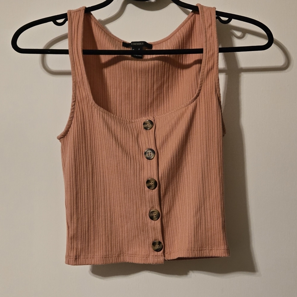 🎀Forever 21 Button-Front Ribbed Crop Top - Peach - Picture 2 of 3